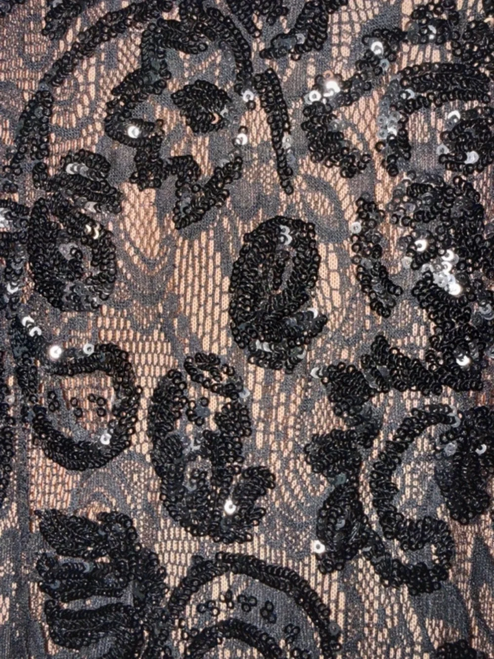 NADINE MERABI Black Sequin Lace Long-Sleeve Fitted Jumpsuit